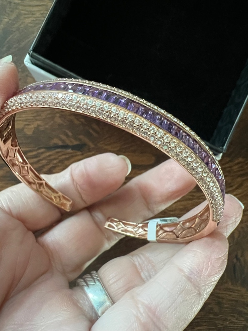 Diamonique Rose Gold/SS 925 11.25 cttw Channel Set Purple Baguette Cuff NWT - Picture 10 of 10